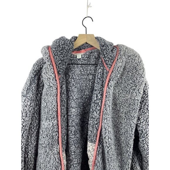 Sundance Women's Medium Oversized Hooded Faux Fur Shacket Coatigan Pockets Gray - Picture 2 of 6